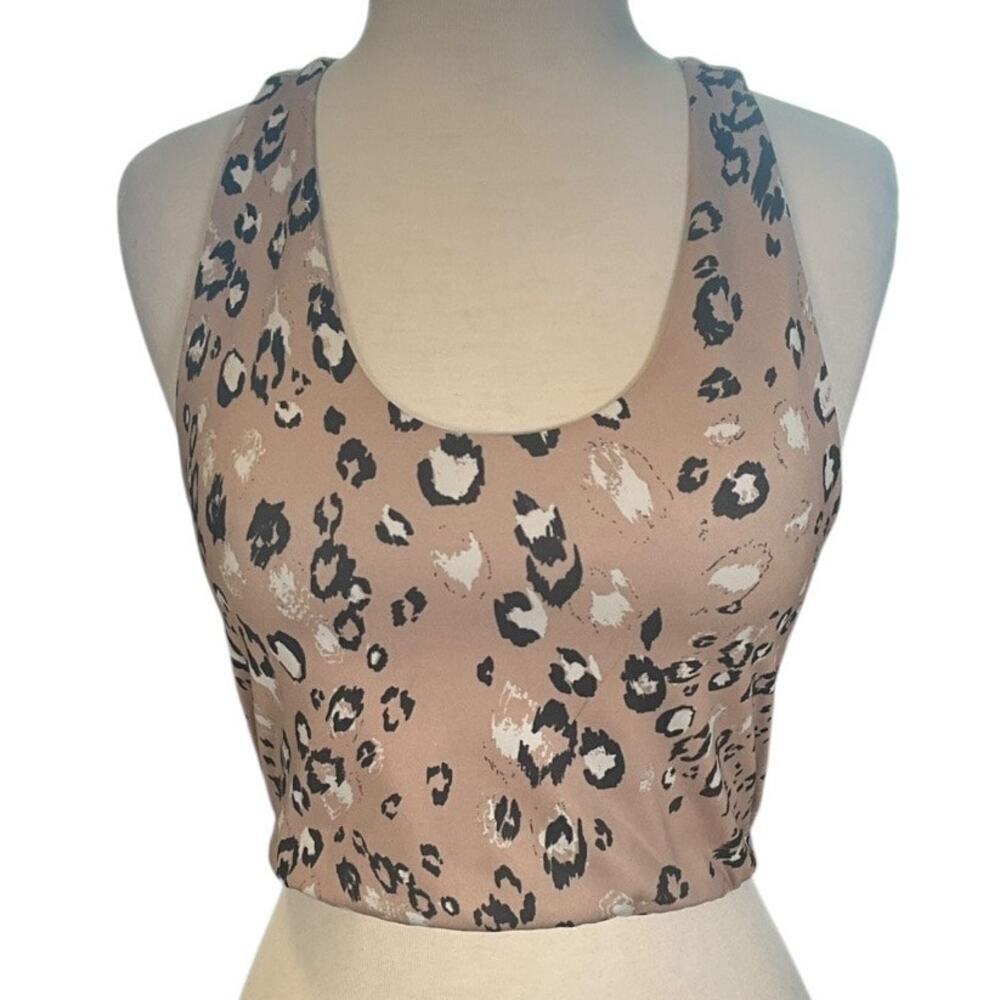 Zella Leopard Print Cropped Tank Top Racerback Athletic Workout Athleisure Mediu